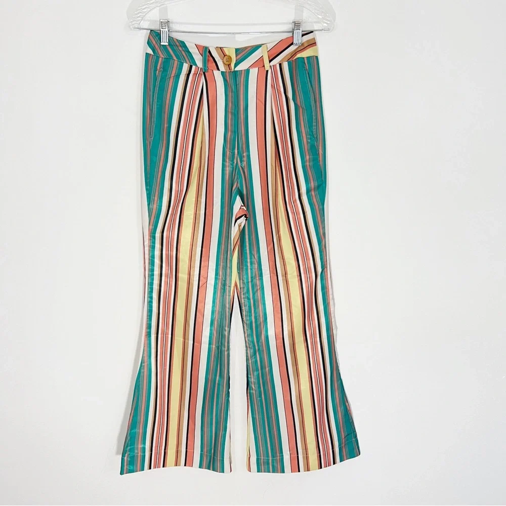 Anthropologie Tiny Camelia Wide Leg Striped High Rise Pants Size 4 Retro Groovy - Picture 2 of 12